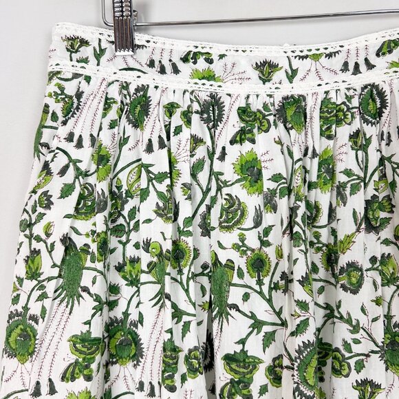 Beau & Ro Boho A-line Midi Skirt Green Floral Tropical Size Small Women's - Picture 2 of 5